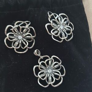 Sterling silver flowered earrings and flowered slide with zirconia insert